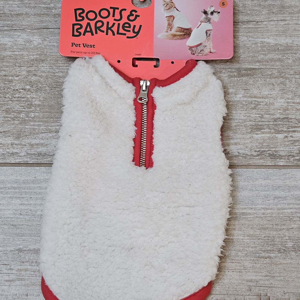 Boots & Barkley White Sherpa Pet Vest with Red Trim and Zipper